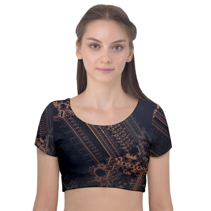 Fractals Abstraction Tla Designs Velvet Short Sleeve Crop Top 