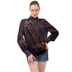 Fractals Abstraction Tla Designs High Neck Long Sleeve Chiffon Top