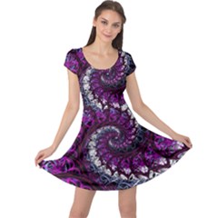 Fractal Background Swirl Art Skull Cap Sleeve Dress by Simbadda