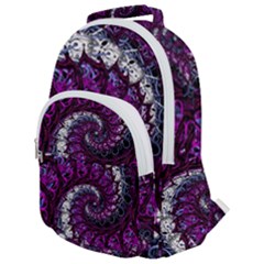 Fractal Background Swirl Art Skull Rounded Multi Pocket Backpack by Simbadda