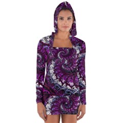 Fractal Background Swirl Art Skull Long Sleeve Hooded T-shirt by Simbadda