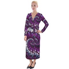 Fractal Background Swirl Art Skull Velvet Maxi Wrap Dress by Simbadda