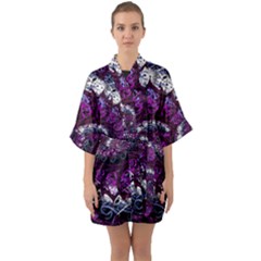 Fractal Background Swirl Art Skull Half Sleeve Satin Kimono  by Simbadda