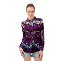 Fractal Background Swirl Art Skull Long Sleeve Chiffon Shirt