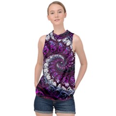 Fractal Background Swirl Art Skull High Neck Satin Top by Simbadda