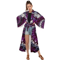 Fractal Background Swirl Art Skull Maxi Kimono