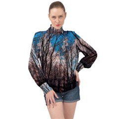 Winter Tree Park Sky Nature High Neck Long Sleeve Chiffon Top