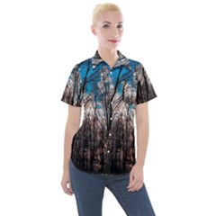 Winter Tree Park Sky Nature Women s Short Sleeve Pocket Shirt