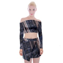 Fractal 3d Pattern Graphics Model Off Shoulder Top With Mini Skirt Set by Simbadda