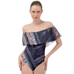 Fractal 3d Pattern Graphics Model Off Shoulder Velour Bodysuit 