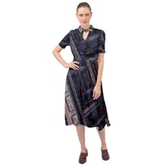 Fractal 3d Pattern Graphics Model Keyhole Neckline Chiffon Dress