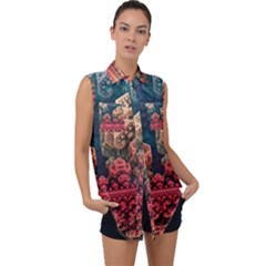 Fractals 3d Graphics Designs Sleeveless Chiffon Button Shirt