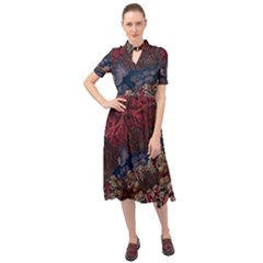 Fractals 3d Graphics Designs Keyhole Neckline Chiffon Dress