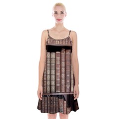 Library Books Knowledge Spaghetti Strap Velvet Dress by Simbadda