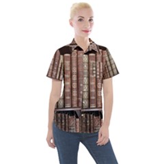 Library Books Knowledge Women s Short Sleeve Pocket Shirt