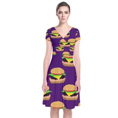 Burger Pattern Short Sleeve Front Wrap Dress by bloomingvinedesign