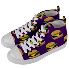 Burger Pattern Women s Mid-top Canvas Sneakers by bloomingvinedesign