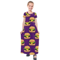 Burger Pattern Kids  Short Sleeve Maxi Dress by bloomingvinedesign