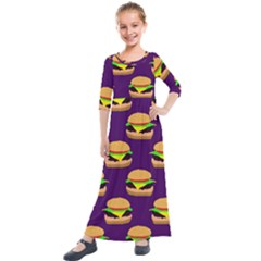 Burger Pattern Kids  Quarter Sleeve Maxi Dress by bloomingvinedesign