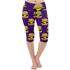 Burger Pattern Lightweight Velour Cropped Yoga Leggings by bloomingvinedesign