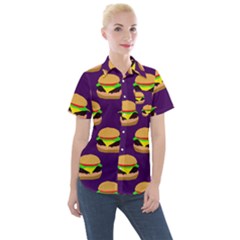 Burger Pattern Women s Short Sleeve Pocket Shirt