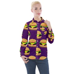 Burger Pattern Women s Long Sleeve Pocket Shirt