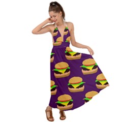 Burger Pattern Backless Maxi Beach Dress by bloomingvinedesign