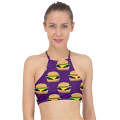 Burger Pattern Racer Front Bikini Top by bloomingvinedesign