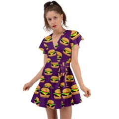 Burger Pattern Flutter Sleeve Wrap Dress by bloomingvinedesign