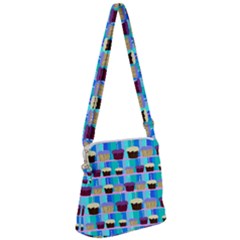 Cupcakes Pattern Zipper Messenger Bag by bloomingvinedesign