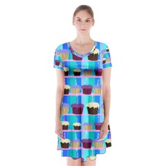 Cupcakes Pattern Short Sleeve V-neck Flare Dress by bloomingvinedesign