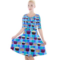 Cupcakes Pattern Quarter Sleeve A-line Dress by bloomingvinedesign