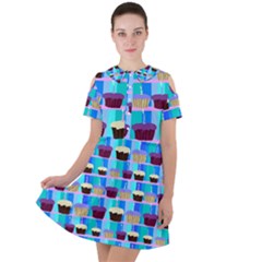 Cupcakes Pattern Short Sleeve Shoulder Cut Out Dress  by bloomingvinedesign