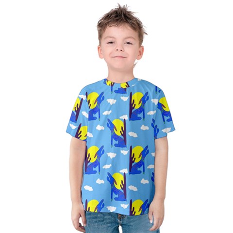 Blue Coyote Pattern Kids  Cotton Tee by bloomingvinedesign