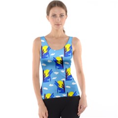 Blue Coyote Pattern Tank Top by bloomingvinedesign