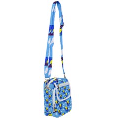 Blue Coyote Pattern Shoulder Strap Belt Bag