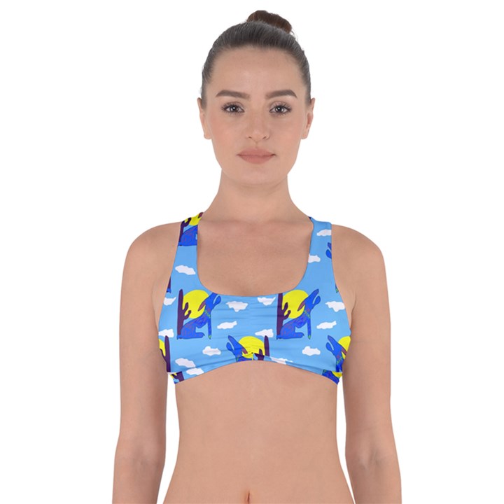 Blue Coyote Pattern Got No Strings Sports Bra