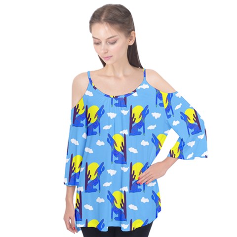 Blue Coyote Pattern Flutter Tees by bloomingvinedesign