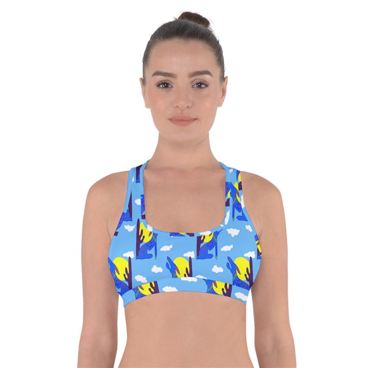 Blue Coyote Pattern Cross Back Sports Bra