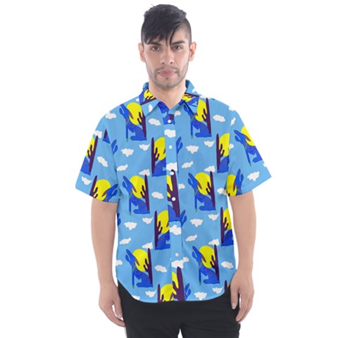 Blue Coyote Pattern Men s Short Sleeve Shirt by bloomingvinedesign