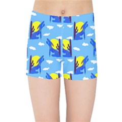 Blue Coyote Pattern Kids  Sports Shorts by bloomingvinedesign