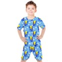 Blue Coyote Pattern Kids  Tee and Shorts Set View1