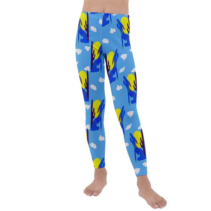 Blue Coyote Pattern Kids  Lightweight Velour Leggings