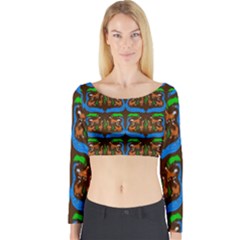 Foxes Pattern Long Sleeve Crop Top by bloomingvinedesign