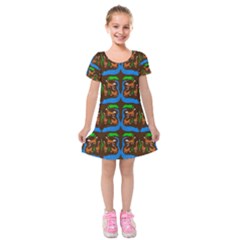 Foxes Pattern Kids  Short Sleeve Velvet Dress by bloomingvinedesign