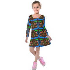 Foxes Pattern Kids  Long Sleeve Velvet Dress by bloomingvinedesign