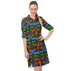 Foxes Pattern Long Sleeve Mini Shirt Dress by bloomingvinedesign