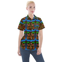 Foxes Pattern Women s Short Sleeve Pocket Shirt