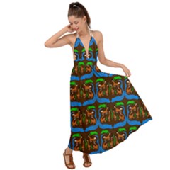 Foxes Pattern Backless Maxi Beach Dress