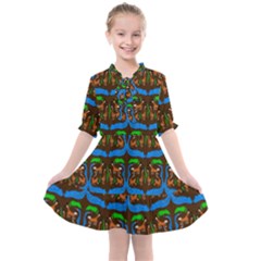 Foxes Pattern Kids  All Frills Chiffon Dress